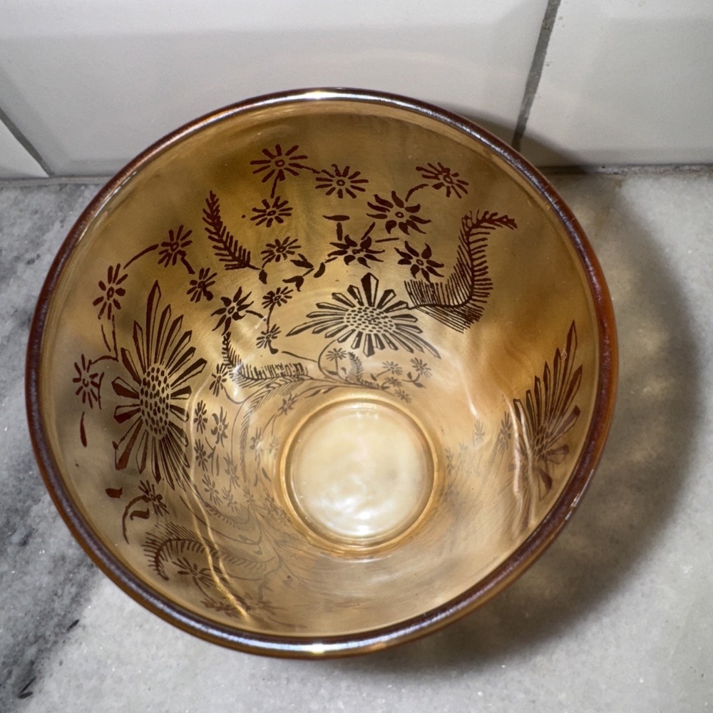VtgJeanette Marigold Carnival Glass Cosmos Pitcher /6 Glasses 1950's MCMGW0051 - Picture 3 of 14